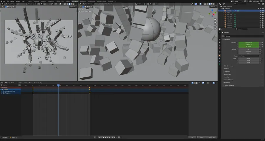 BALL DROPPING, CAMERA TRACK AND TIMELINE