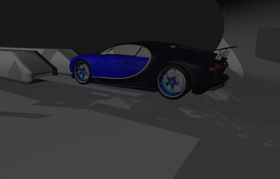 CAR AND TRACKS, FRONT THREE QUARTER